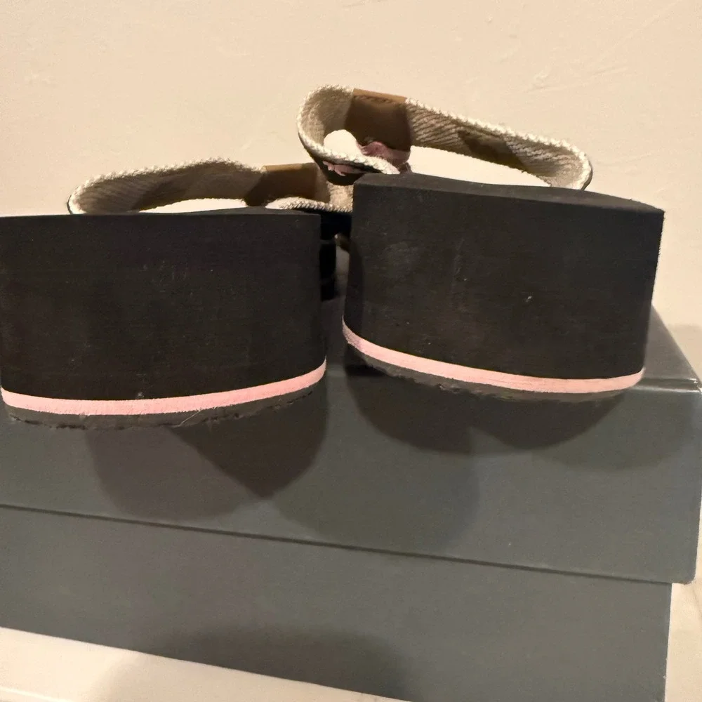 Margaritaville Breezy Wedge Sandals Womens 9 Black Pink Excellent Palm Tree